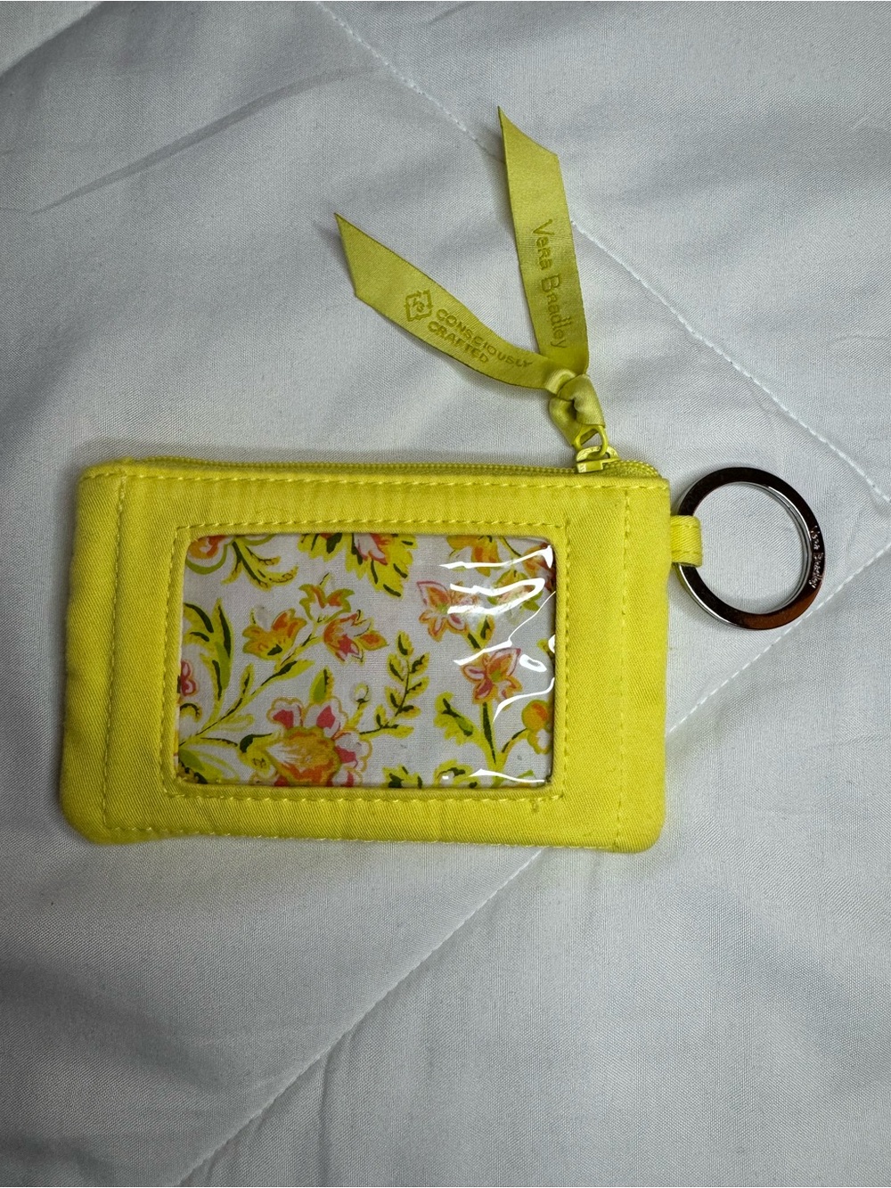 Vera Bradley Yellow Floral ID Wallet Keyring